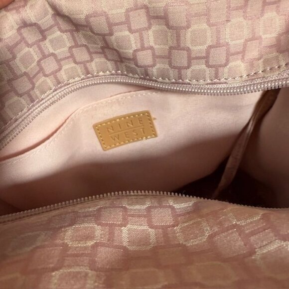 Nine West Pink Geo Canvas Bag + Bear Charm + Bottle Carrier + Clear Clip Pouch - Picture 12 of 15